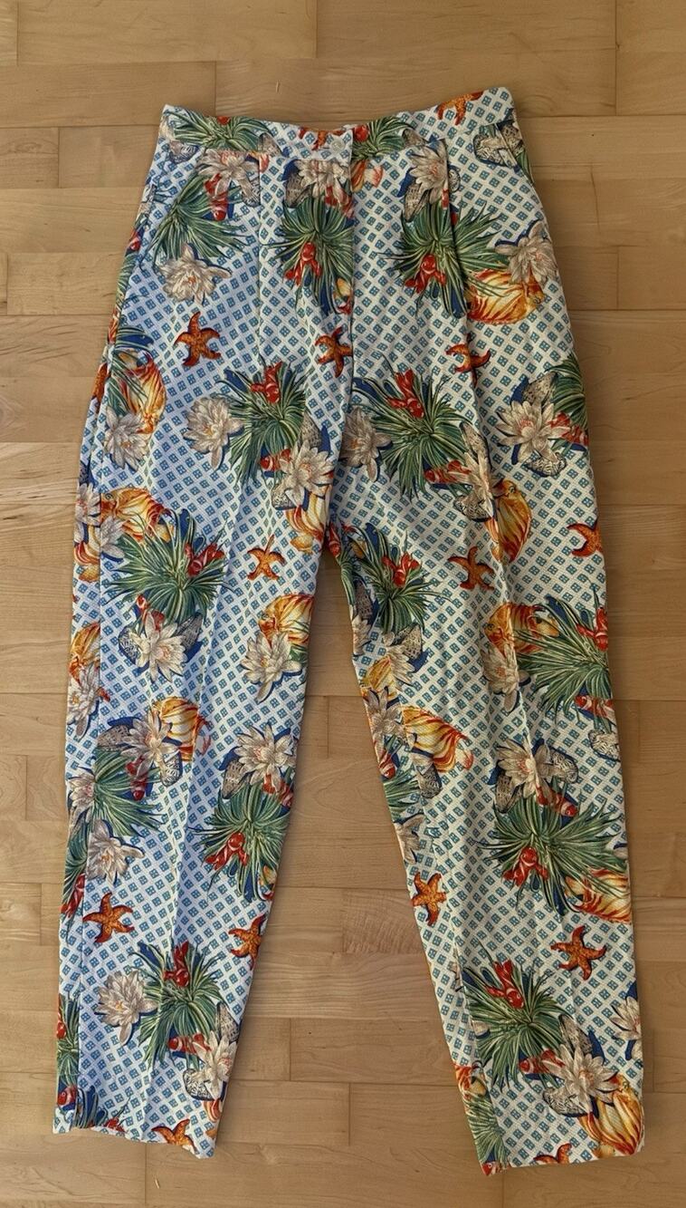 British Khaki By Robert Lighton Resort wear Pants Koi Fish Tropical Star US 6